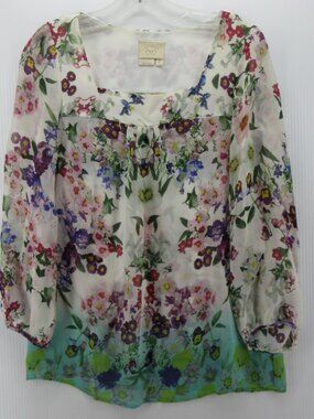 Vanessa Virginia Anthropologie Top 2 White Silk Blouse Floral Sheer